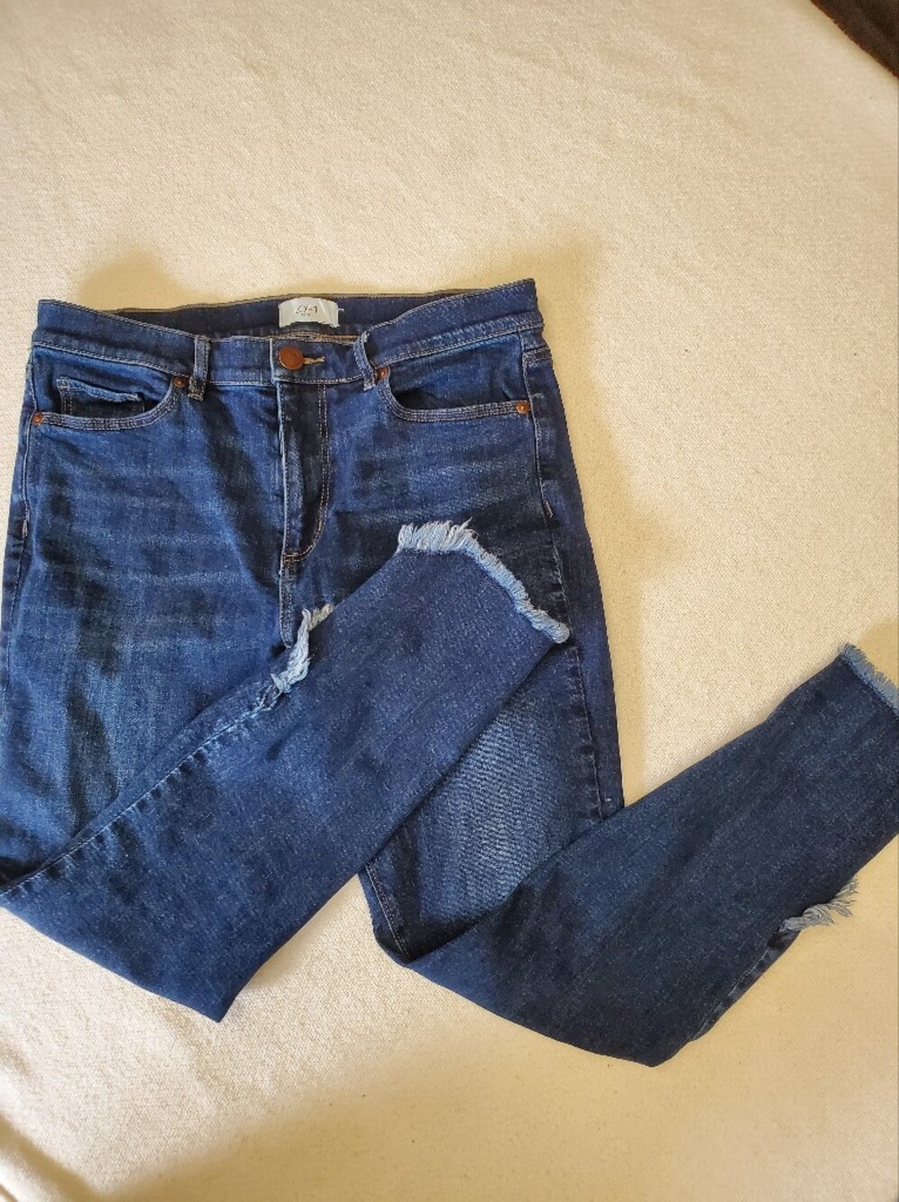 LOFT Outlet Skinny Ankle Jeans Sz 8 Dark Wash Raw Frayed Hem High Rise Denim